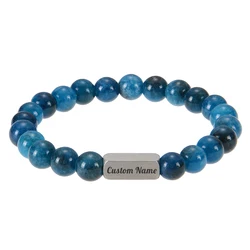 Custom Engraved 1~4 Names Bracelets Personalized Stone Beads Bracelets for Men Stainless Steel Tiger Eye Beads Family Name Gifts