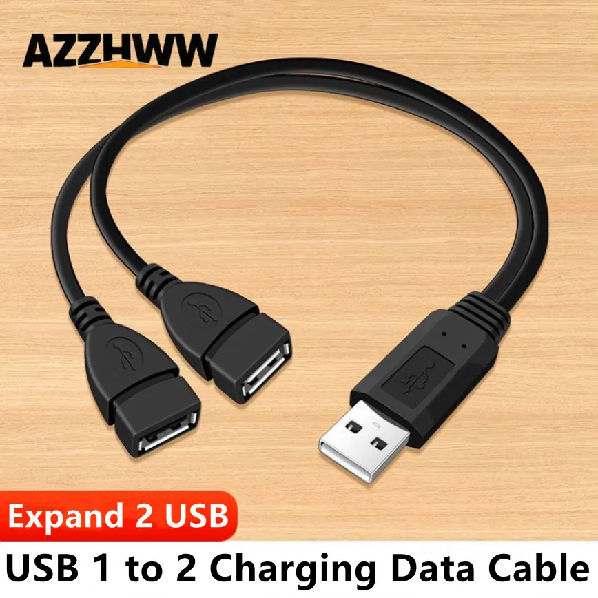 

USB Splitter 1 Male to 2 Female Extension Cable Expand 2 USB Cable Power Adapter Converter for PC Car Data Transmission Charging