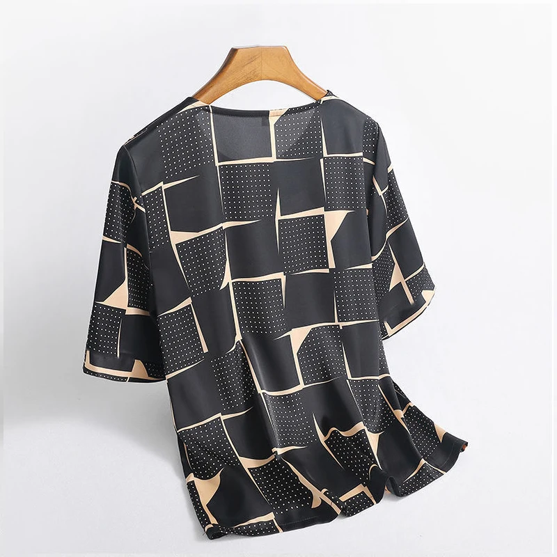 Elegant Fashion Plaid Print Women\'s Clothing Summer 2022 Short Sleeve T-shirt Fashionable O Neck Elasticity Hot Selling Tops