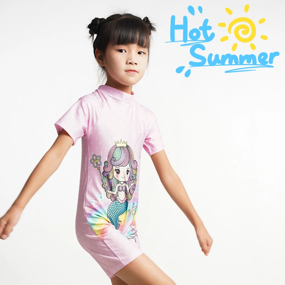 2024 Cartoon Swimwear Girls New Cute Children One-piece Suit Kids Swimming Costume  Protection Light Breathable Swimming Set