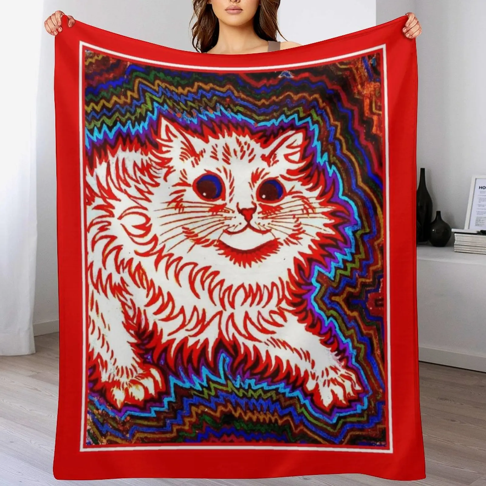 

ORANGE CAT : Vintage Louis Wain Abstract Psychedelic Print Throw Blanket bed plaid Large Sofas Picnic Blankets