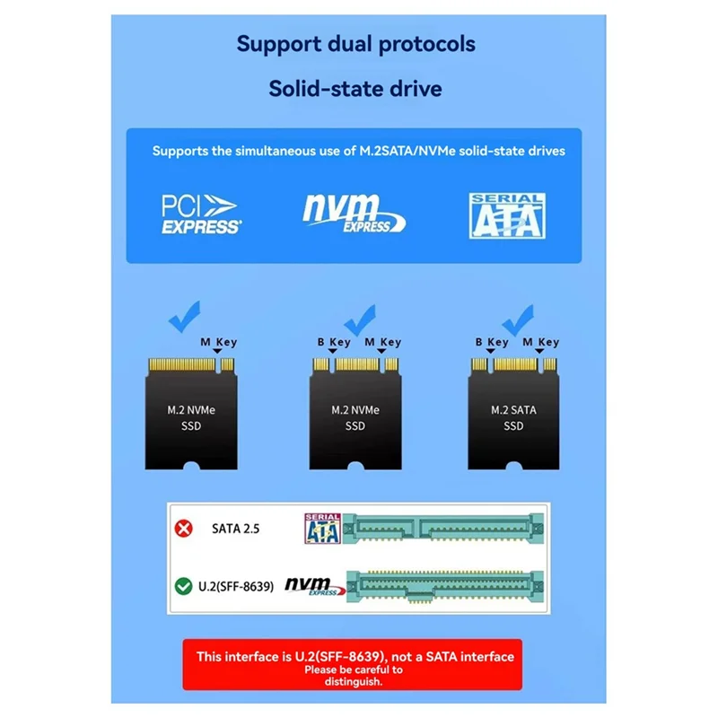 XB-SATA M. 2 SSD do U. Adapter 2 SFF-8639 Key B+ M na PCIe 3.0 NVMe SSD do konwersji dysków SSD w komputerach stacjonarnych, umożliwiający transfer danych.