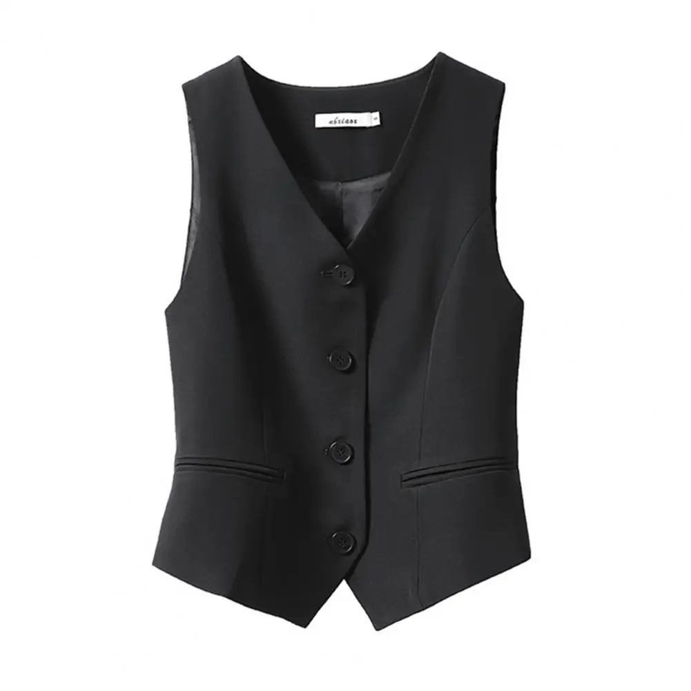 Women Formal Vest Sleeveless V Neck Single-breasted Cardigan Loose Solid Color OL Commute Office Waistcoat Women Coat