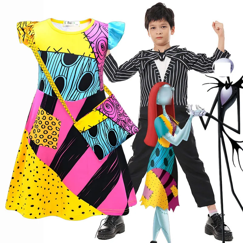Disfraz de pesadilla antes de Navidad, ropa de Halloween, disfraz gótico de Jack Skellington y Sally, traje de fiesta del Día de Todos los Santos