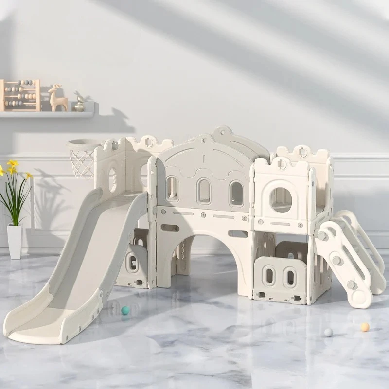 

Kids Indoor Playground Set - Toddler Slide and Swing with Bridge Plastic Play Home Equipment for Playroom