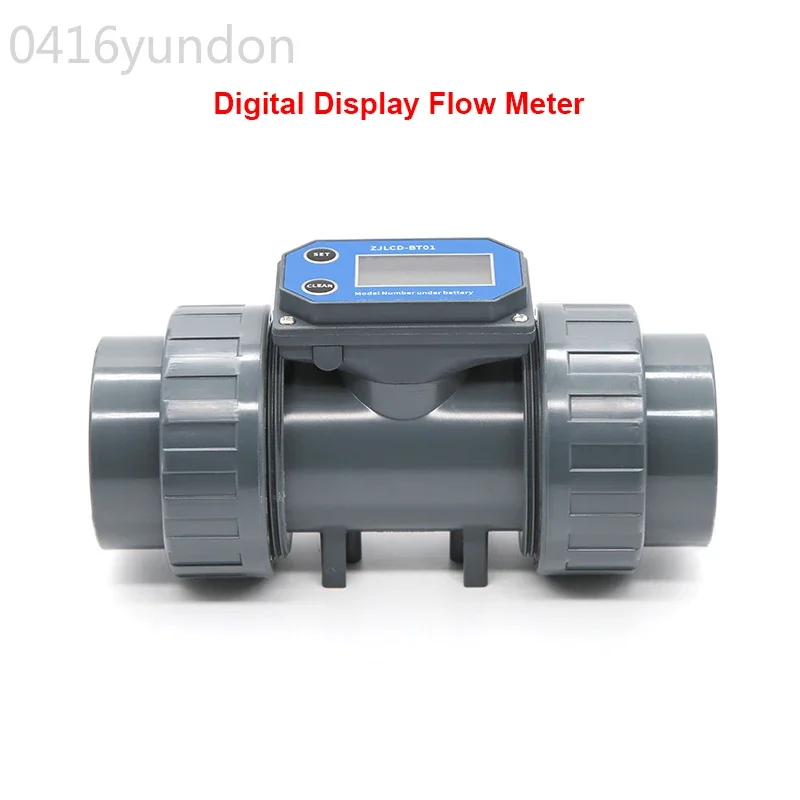 Dry Cell Digital Display Flowmeter High Precision LCD Electronic Flow Meter UPVC Flow Sensor Water, For Farm/Garden Irrigation