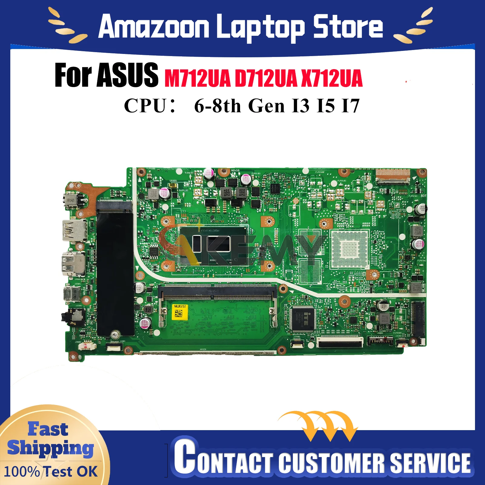 

X712UA Материнская плата для ноутбука ASUS VivoBook D712UA M712UA X712UA X712U Материнская плата для ноутбука с процессором I3 I5 I7 100% tests OK stk