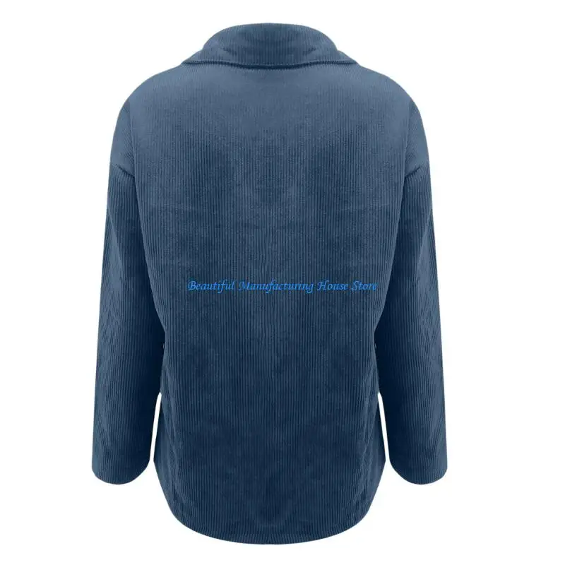 

E56A Women's Corduroy Shirt, Long Sleeve, Button-Down, Casual, Loose-Fitting, Stylish Top/Coat