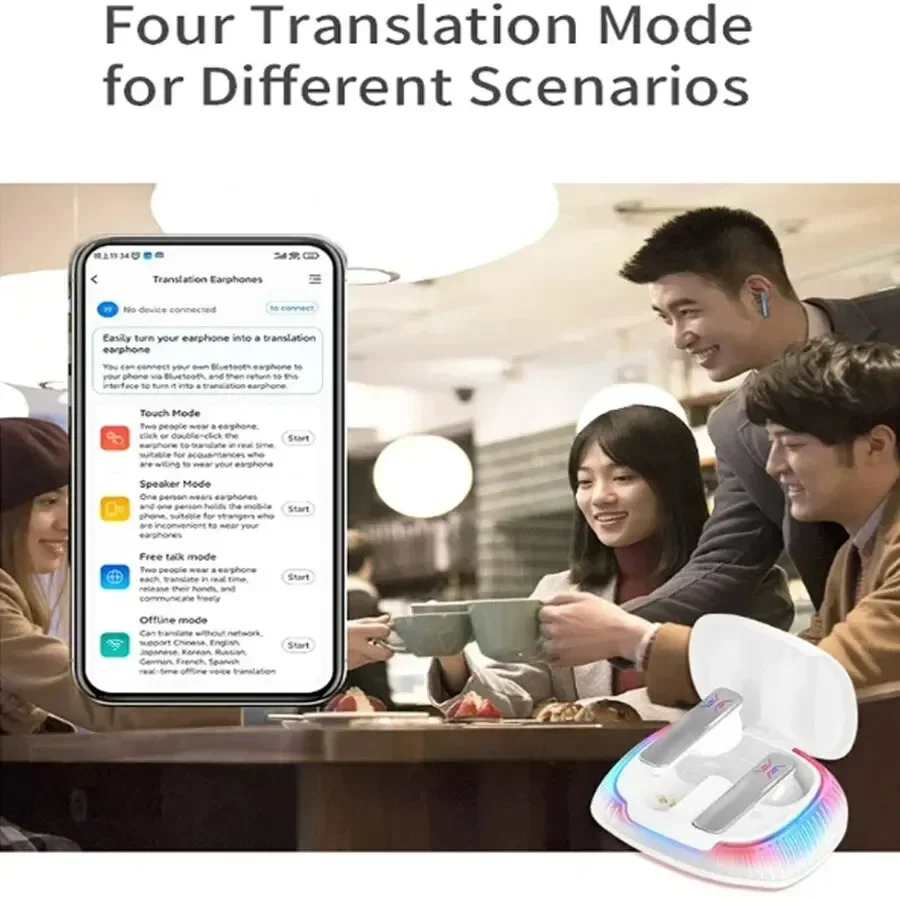 Bluetoothワイヤレス翻訳イヤフォン,アプリ,旅行翻訳,114言語,同時にリアルタイム,2024