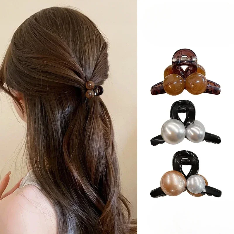 Acrylic Round Beads Small Hair Claws for Women Girls Sweet Cute Ponytail Clip Versatile Bangs Side Clip Styling Accessories New