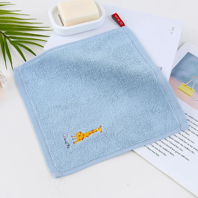 1PCS 25x25cm Square Cotton Cartoon Animal Embroidered Super Soft Bathroom Children Kids Hand Face Towel