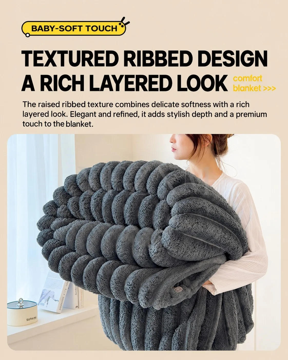 Thick Warm Wide Striped Flannel Blanket Solid Color Soft Fluffy Plush Throws for Sofa Bed Office Travel Multifunctional Blanket
