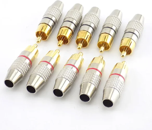 Solder-Free RCA Male Connector - Gold-Plated AV Plug for Audio Cable & CCTV Camera Applications