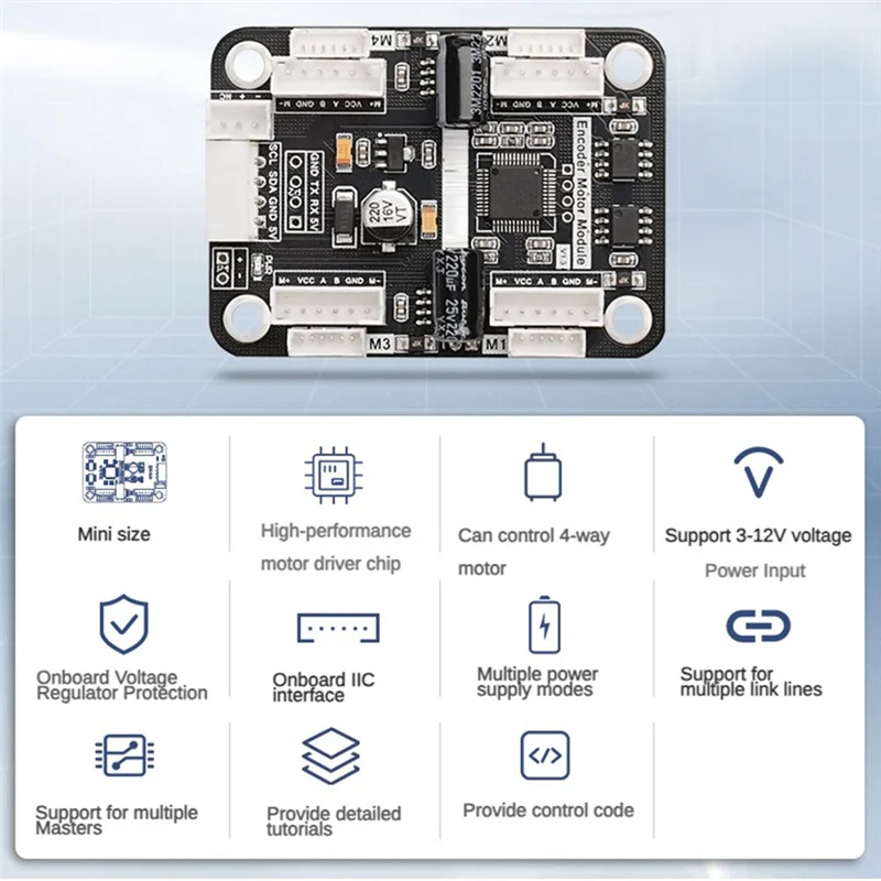 Module d'entraînement de moteur encodé à 4 voies, Circuit de stabilisation de tension intégré, contrôle de moteur, voiture intelligente dédiée aux pièces de voiture Robot