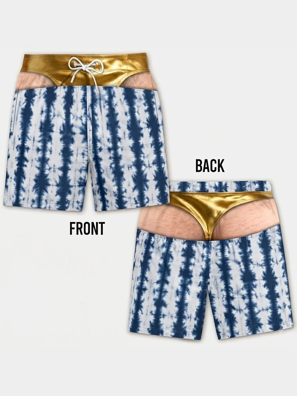 Hot Sale Men Funny Optical Illusion Beach Shorts Tie Dye 3D Printed Novelty Prank Shorts Hawaiian Style Swim Trunks Fun Shorts