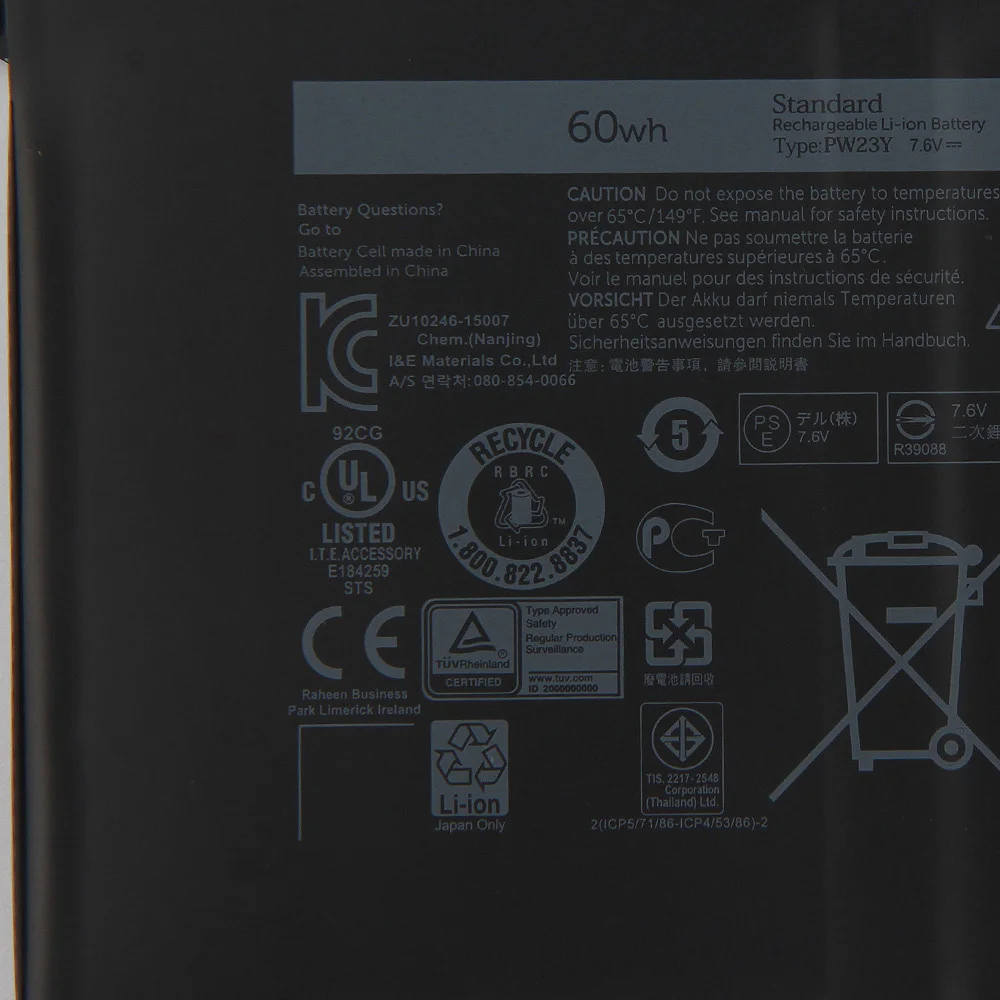 PW23Y 0RNP72 0TP1GT RNP72 TP1GT استبدال البطارية لديل XPS 13 9360 13-9360-D1605G D1605T D1705 بطاريات عالية الجودة