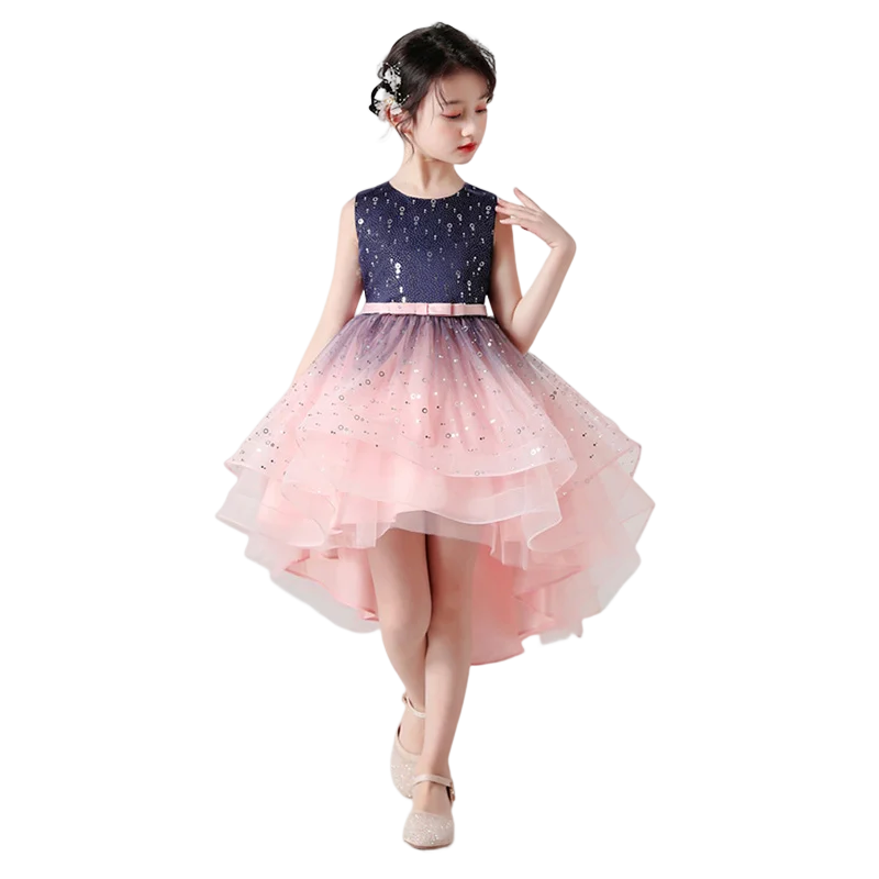 Summer Kids Junior Bridesmaid Gradient Asymmetrical Dress for Birthday Ceremonies Wedding Party Tulle Princess Gown Size 4-14