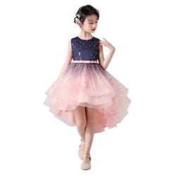 Summer Kids Junior Bridesmaid Gradient Asymmetrical Dress for Birthday Ceremonies Wedding Party Tulle Princess Gown Size 4-14