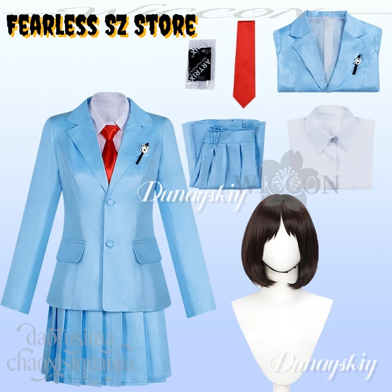 Anime Skip And Loafer Iwakura Mitsumi Cosplay Costume JK Japanese School Uniform Kawaii Blue Suit Dress Tie Wigs Halloween Party