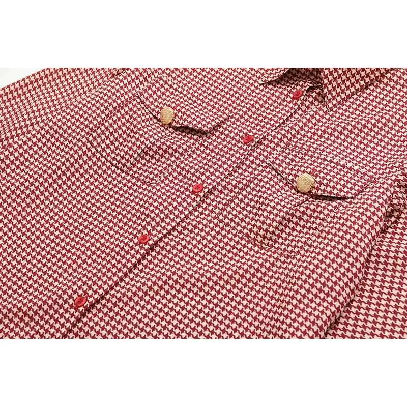 

Весенние женские длинные све Red Houtooth Patchwork irt Street Sle из поли ткани А-силуэта Sve Thin Non-Stretch irt