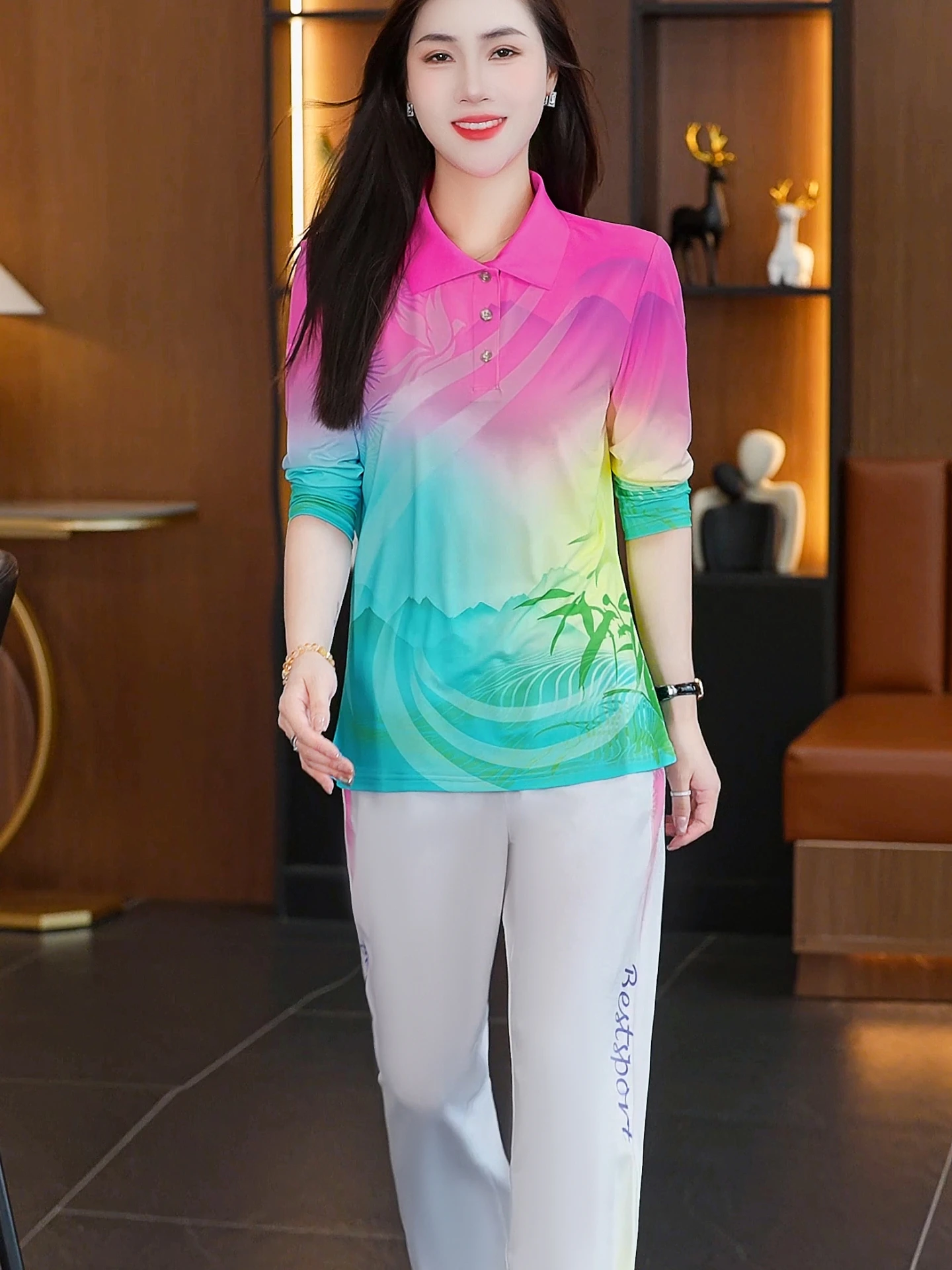 Qui Dry adient Color conjunto de ropa deportiva mujer primavera otoño nueva Faion traje de baile cuadrado correr mamá conjunto de dos piezas