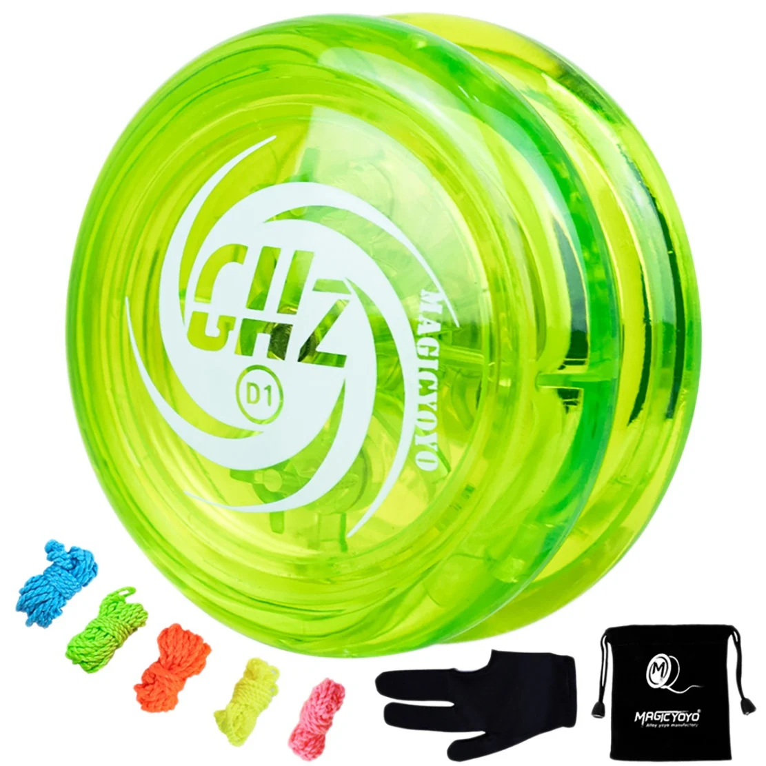 MAGICYOYO Responsive Yoyo D1 GHZ Professional Looping Yoyos for Kids Beginner with Yoyo Strings+Gloves+Yoyo Bags Green