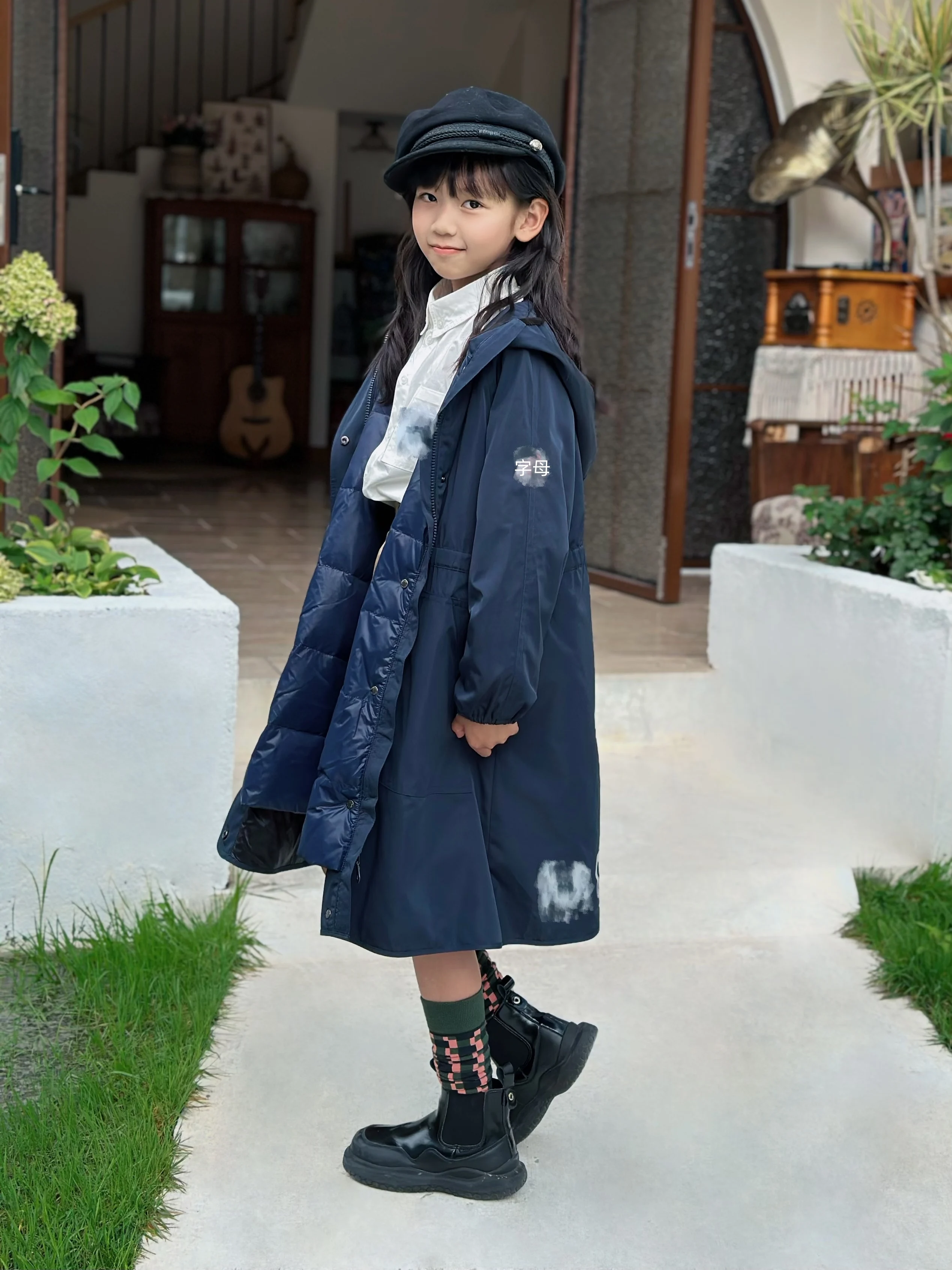 

23 Autumn And Winter New Long Back Print Light Windbreaker Girls Down Long Coat Jacket Lab Cici