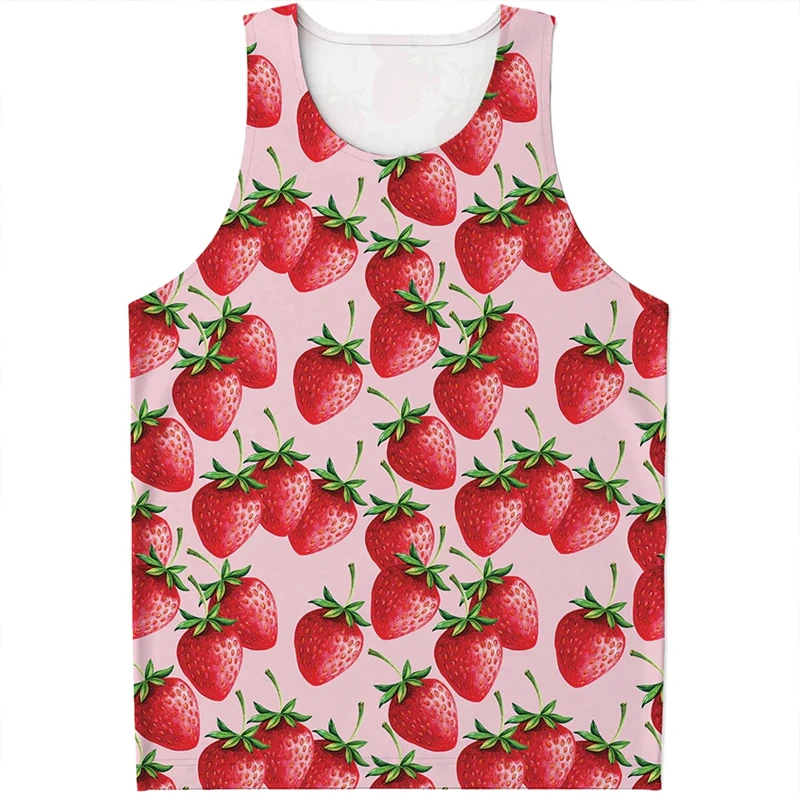 Summer Mens Sleeveless Fruit Pattern Tank Top 2024 New Cherry Banana 3D Print Oversized Vest Tee Shirts Streetwear Clothing Tops