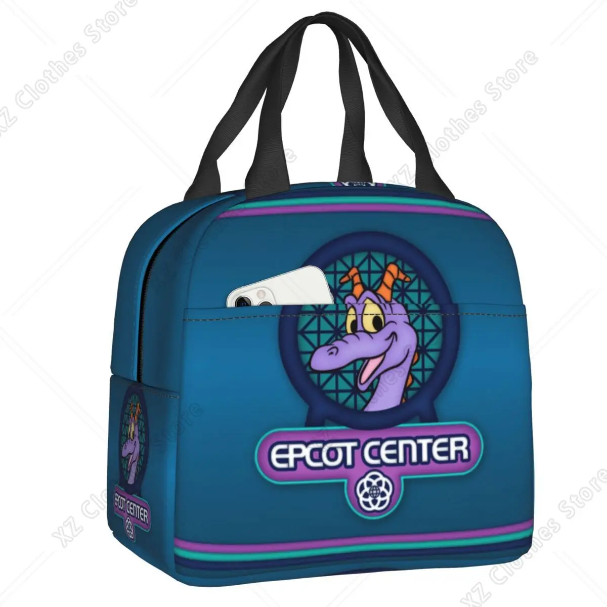 

Kawaii Figment Purple Dragon Thermal Insulated Lunch Bag Women Dinosaur Lunch Tote for Work School Travel Storage Food Box