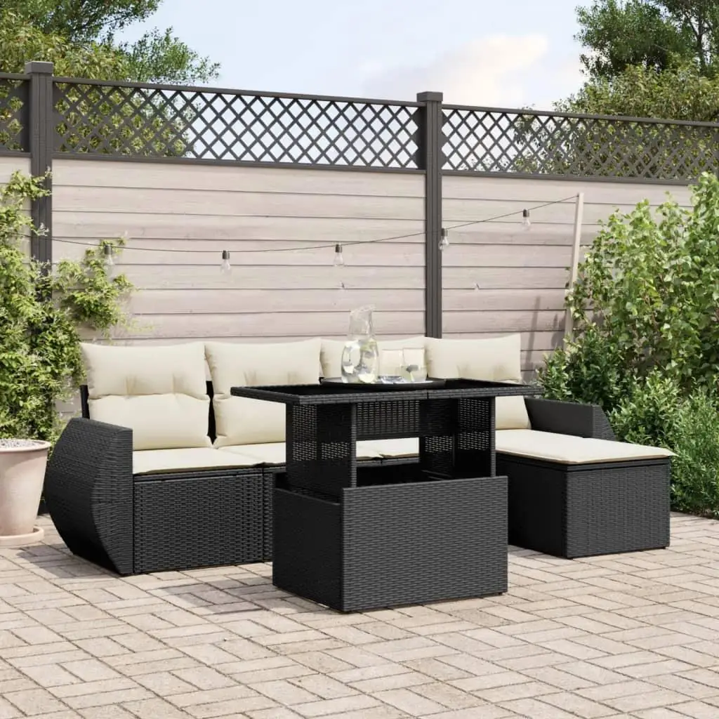 

Garden Sofa Set Modern Black with Cream White Cushions Outdoor Furniture Lounge Seating