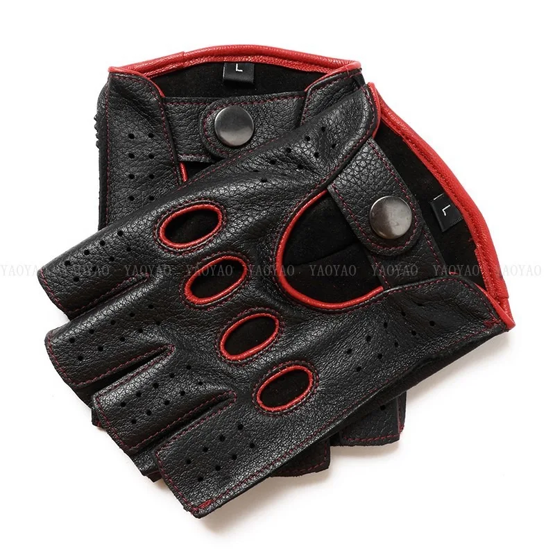 Motorcycle Riding Outdoor Leather Gloves Half Finger Sheepskin Gloves Motorbike