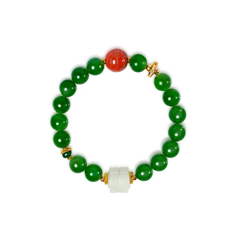 

S925 Sterling Silver Bracelet Women Chinese Style Design Unique Nanhong White Jade Natural Hetian Jasper Beads Meditation