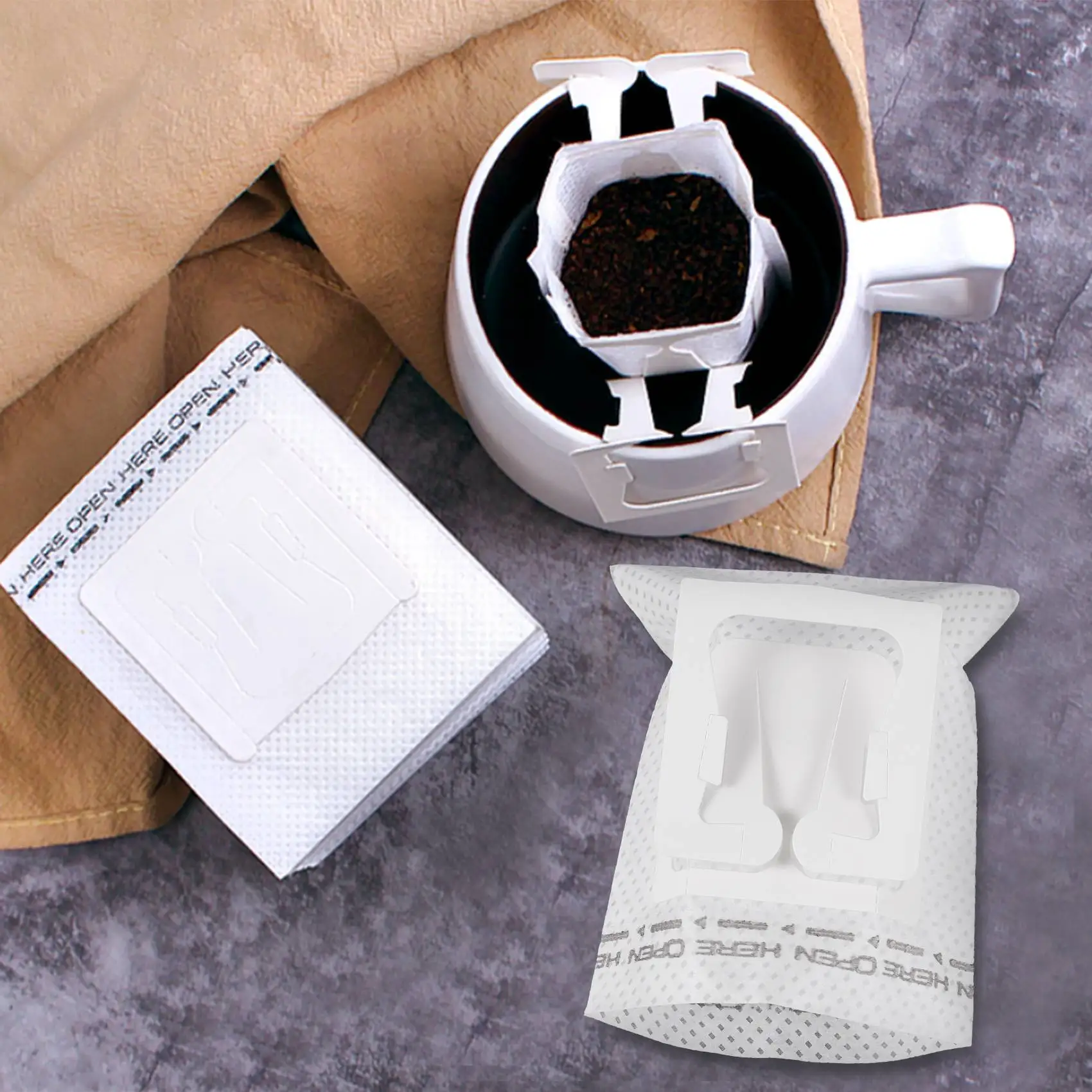50Pcs / Pack Drip Coffee Filter Bag Portable Hanging Ear Style Coffee Filters Paper Home Office Travel Brew Coffee and Tea Tools - view 4
