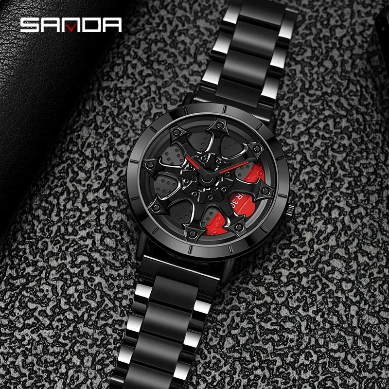 

SANDA P1078 Fashion Men Design Wheel Watch Super Car Rim Waterproof Creative Stainless Steel Men's WristWatch Relogio Masculino