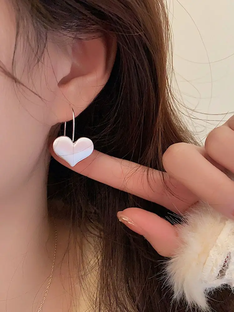 Korean Fashion Sweet Metal Wire-drawing Love Earrings For Women Gold Color Ear Hooks Romantic Party Gilrs Jewelry Wholesale