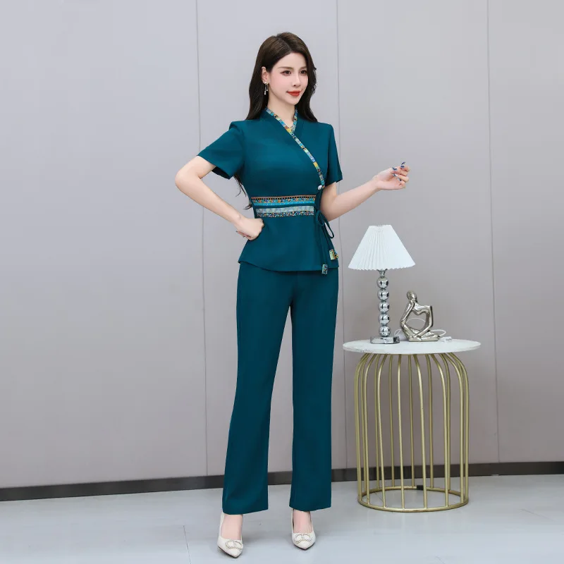 Vêtements de travail pour femmes, costume de serveur d'hôtel, Salon de beauté, Spa, Massage, café des ongles, bain de pieds Sexy, Sauna, technicien, pantalon global, uniforme 2