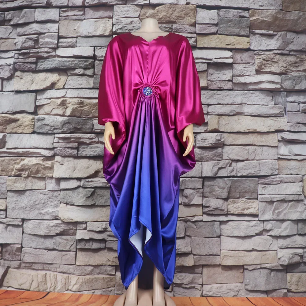 African Fashion Loose Robe Rayon Fabric Bat-Sleeve V-Neck Dress African Evening Dress Satin Dashiki for Women 2025 Summer Dress image 6