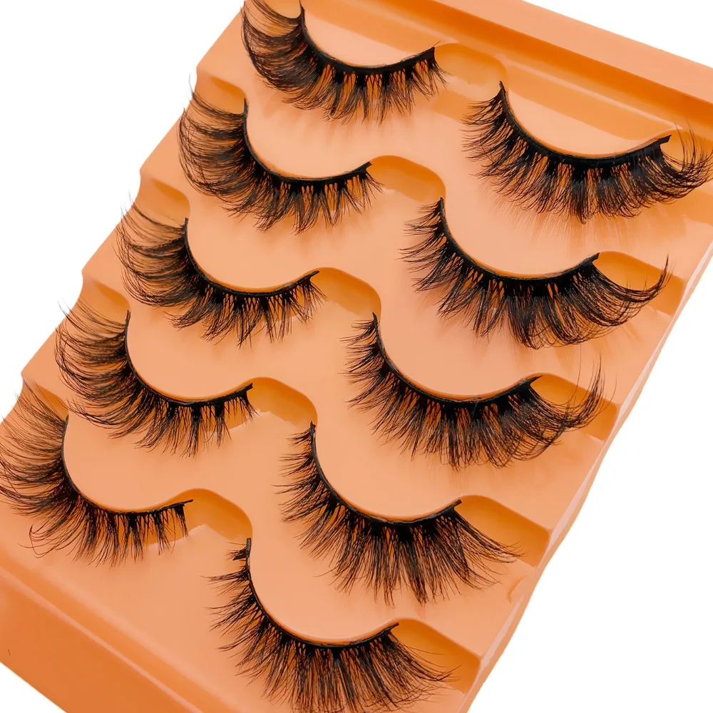 5Pairs Natural Wispy Cat Eye False Eyelashes Fox Eye Lashes Fluffy Volume Elongated Outer Corner Fake Eyelashes for Daily Makeup