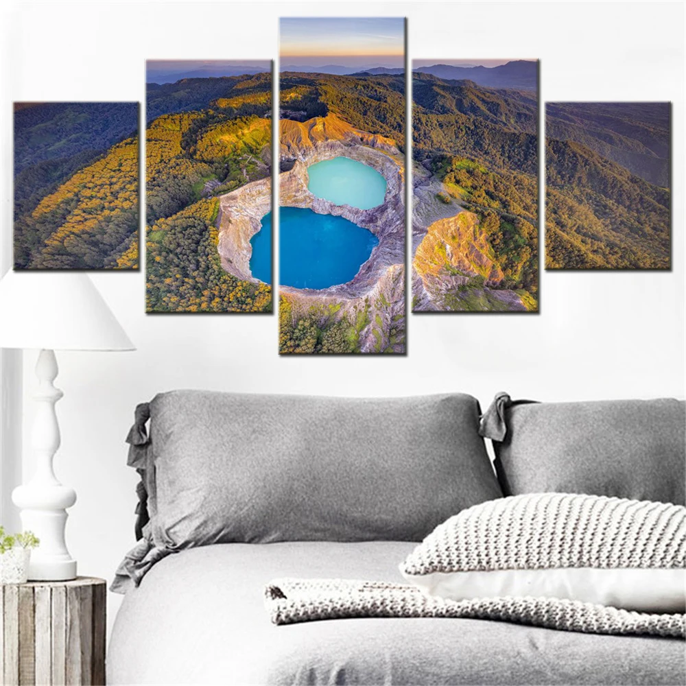 5 Pieces Canvas Wall Arts Poster Painting Nature Kelimutu Volcanic Crater Lake Wallpaper Interior Home Decor Artwork Picture