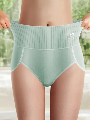 Imagen 2 del producto Paquete de 6 calzoncillos de talle alto para mujer, ropa interior con control de barriga, tela suave y transpirable, elegantes colores sólidos (verde menta,