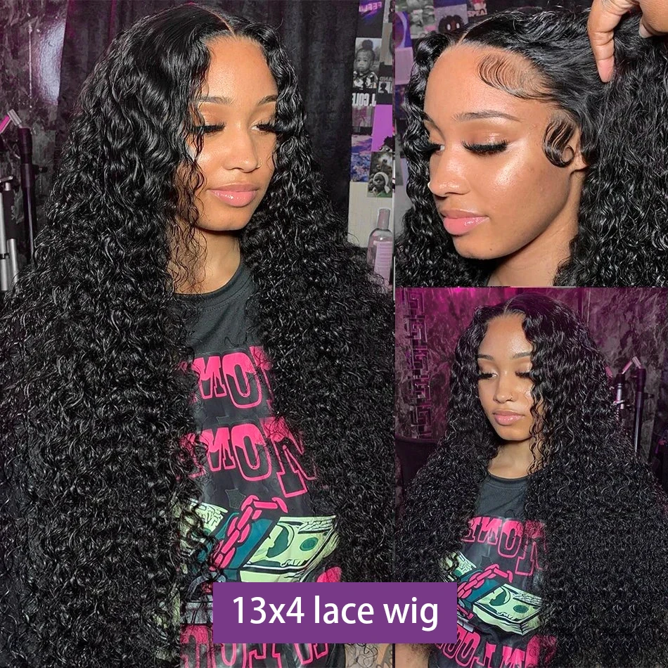 Perruque Lace Front Wig Deep Wave Brésilienne Naturelle, Cheveux Bouclés, 13x6, 13x4, 30-40 Pouces, HD, pour Femme