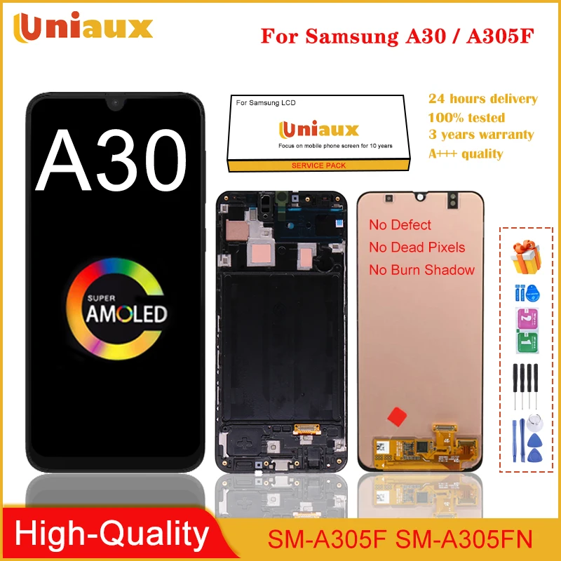 

ЖК-дисплей AMOLED для Samsung Galaxy A30 A305 A305F, ЖК-дисплей с сенсорным экраном и дигитайзером для Galaxy A30, сменный ЖК-экран