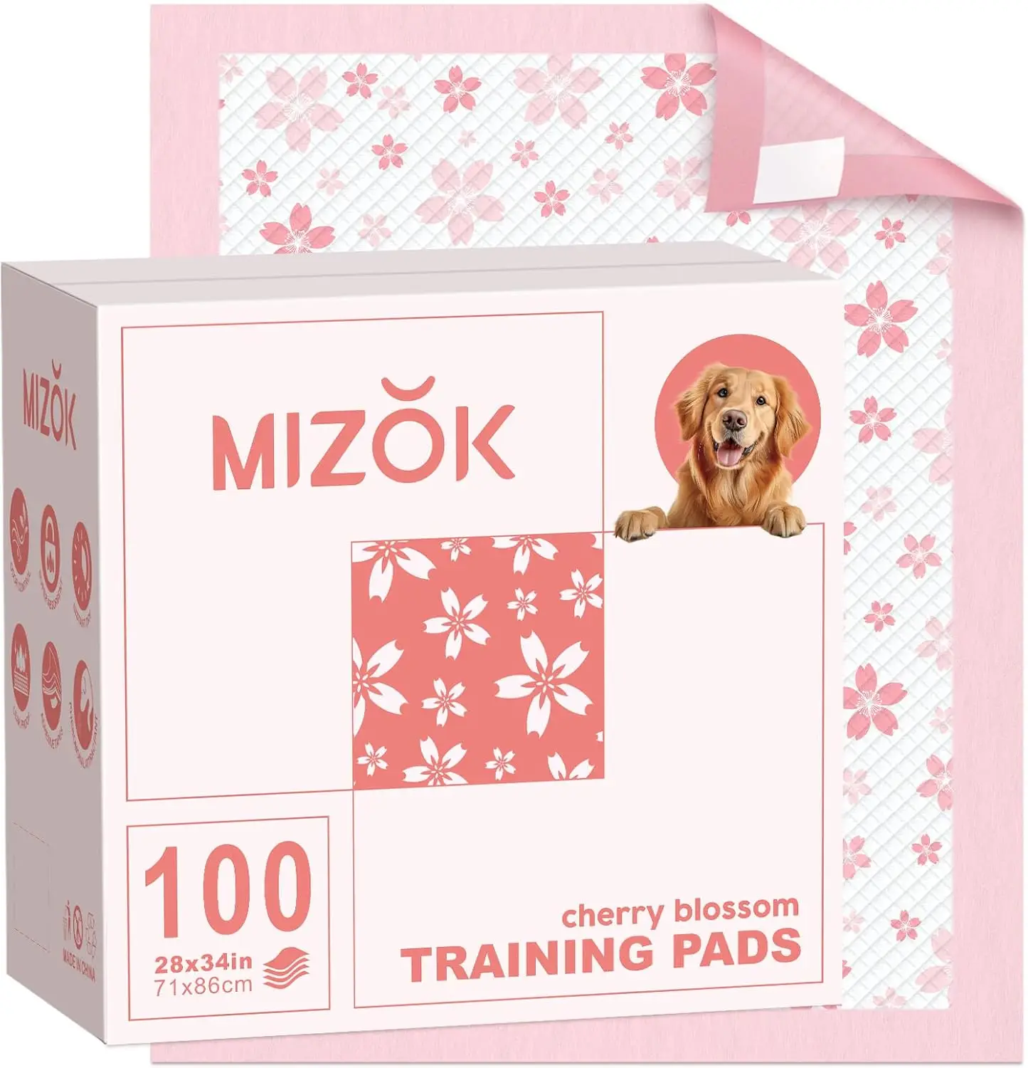 

Extra Large Dog Pee Pads, 28x34 Inches, Super Absorbent & Leak-Proof for Big Breeds, Pink Cherry Blossom Prints