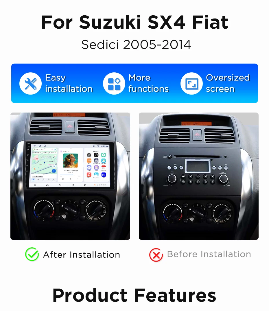 Junsun Wireless CarPlay Android Auto Autoradio für Suzuki SX4 Fiat Sedici 2005-2014 Intelligente Systeme DSP SWC RDS GPS FM BT – Detail 3