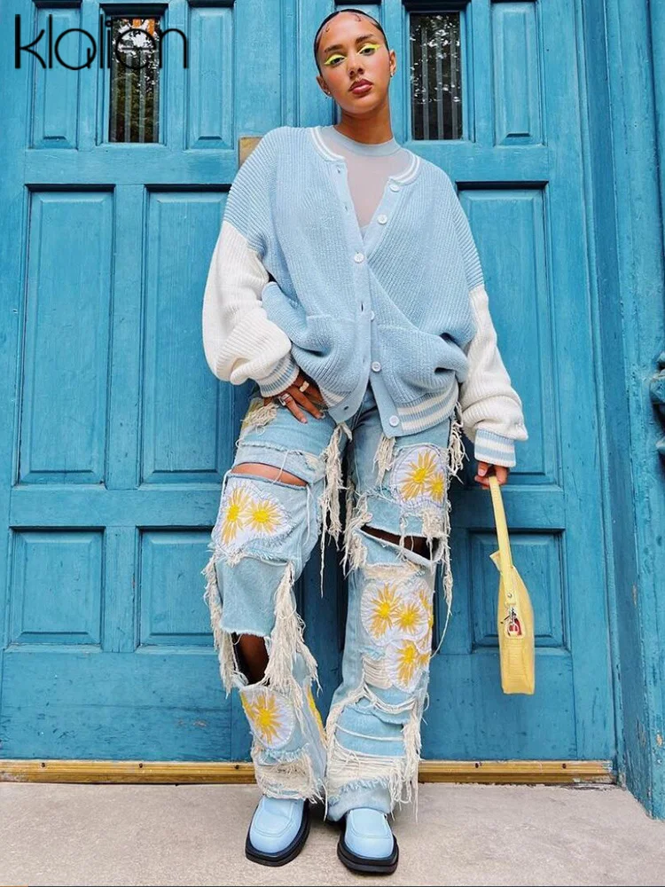 

KLALIEN Fashion Casual Loose Cardigan Sweater Women Autumn Winter Streetwear Single-breasted Knit Coat Sweater Female New 2022