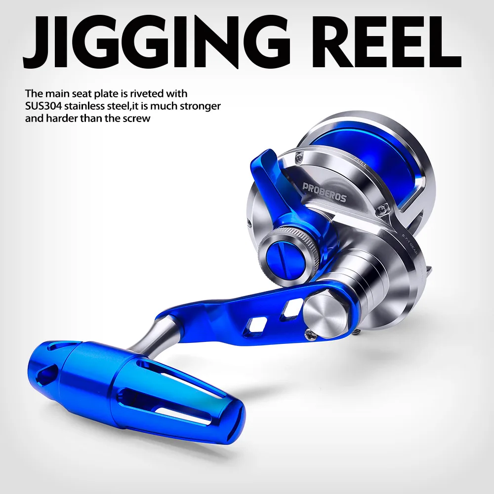 

Allmetal Aluminum Jigging Reel Max Drag 20kg-44LB CNC Machined Speed Lever 5.7:1 Sea Boat Fishing Reel Jig Trolling Reel