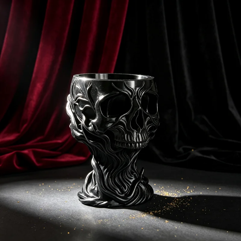 Black Smoke Skull Tall Candle Holder, Gothic 3D Carved Skull Halloween Tabletop Ornament, Multifunctional Decorative Container for Dressing Table and Bar Counter
