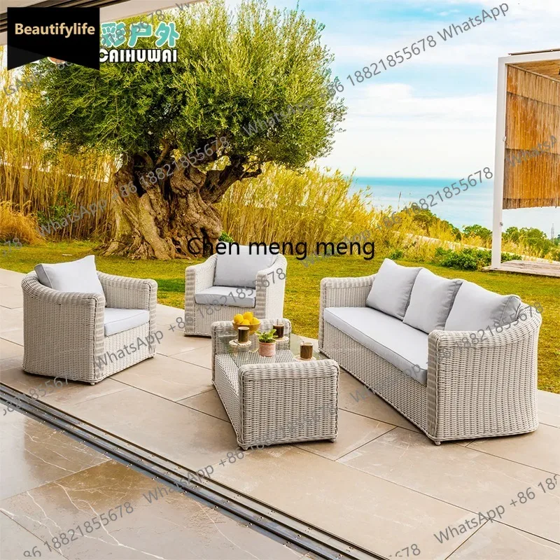 D80 Outdoor rattan sofa courtyard hotel balcony garden model room open-air leisure coffee table outdoor