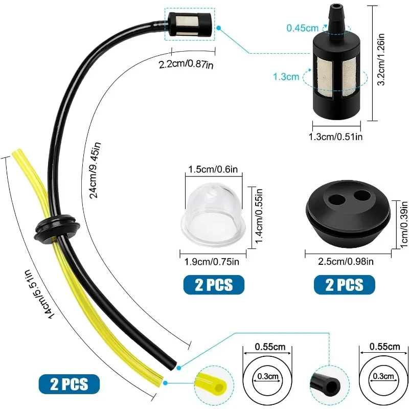 2 sets of defroster tube kit defroster tube filter universal fuel hose primer bulb for brush cutting machine