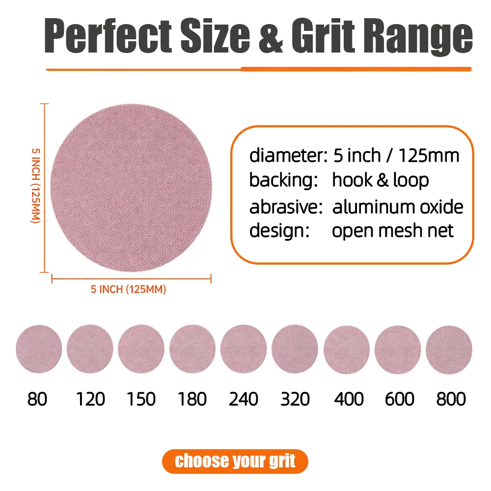 5 inch 125mm Mesh Sanding Disc Loop Dust Free Anti-Clog Sandpaper for Orbital Sander Wood Drywall Paint Polishing Mesh Sandpaper - view 6